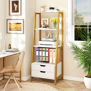 Libreria a 4 Ripiani Autoportante con 2 Cassetti, Scaffale a Scala Alto 52,5 Pollici - Product Image 2