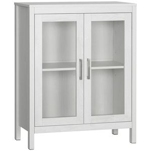 Meuble de salle de bain autoportant en bois, gain de place, avec 2 portes vitrées et étagères réglables - Product Image 1