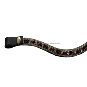 Banda de cuero para cejas de caballo, sillín grueso, diseñado con 3 filas, cristales multicolor, diamantes de imitación, banda de cuero mega ostentosa para cejas de caballo - Product Image 1
