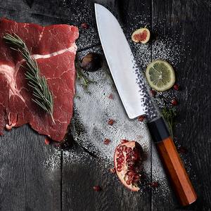 Couteau de cuisine japonais Santoku Nakiri Xingye VG10 en acier Damas de 7 pouces, lame martelée, couteau Damas forgé à la main - Product Image 6