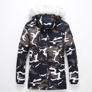 Men's Camouflage Hooded Parka Long Overcoat With Fur Lining <b>Waterproof</b> Thick Winter <b>Coat</b> <b>Knee</b> <b>Length</b> Notched Lapel Single - Product Image 2