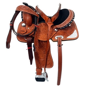 Western Horse Barrel Racing Saddle Premium Leather Floral Hand Tooling Leather Horse Saddle Show Tack Set Incluido - Product Image 1