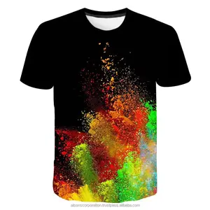 Summer Fashion Colorful Pigment Graffiti graphic t shirts For Men Personality Casual Printed Round Neck Short Sleeve Tees