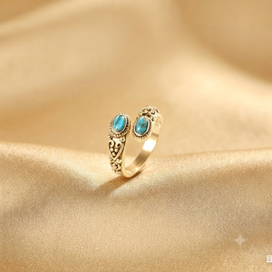 Bague en turquoise cuivrée bleue, sertie en argent 925, style bohème, unisexe, pour tous les jours, plaquée or et or rose - Product Image 2