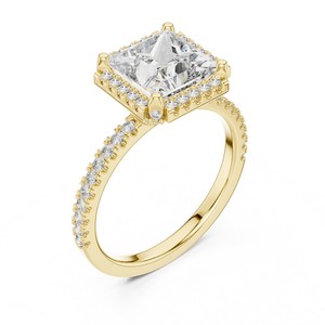 Anillo de Compromiso con Halo Oculto de Corte Radiante, Banda de Moissanita, Chapado en Oro de 18K, Joyería para Propuesta de Matrimonio - Product Image 3