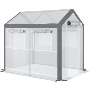 Serre tunnel extérieure 8 L x 6 L x 7 H avec fenêtres enroulables, 2 portes zippées et bâche de protection pour jardins - Product Image 1