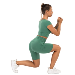 Camisetas de compresión de manga corta y pantalones cortos para mujer, camiseta de Yoga, Fitness, correr, pantalones de cintura alta, conjunto deportivo para gimnasio - Product Image 5