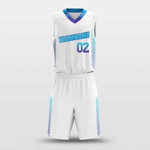 Conjunto de Uniforme de Baloncesto Sublimado Personalizado, Degradado Blanco y Azul, Cuello en V, Sin Mangas, Unisex, Absorbe la Humedad, Ajuste Atlético, para Equipos Adultos - Product Image 2
