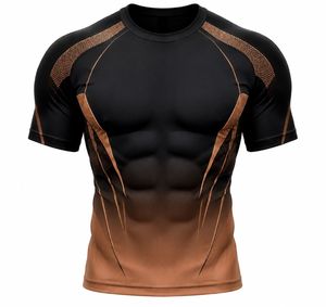 Camiseta Deportiva de Compresión para Hombre, Color Negro y Marrón, con Bloques de Color, Transpirable, de Manga Larga, Secado Rápido, Spandex, Poliéster - Product Image 1