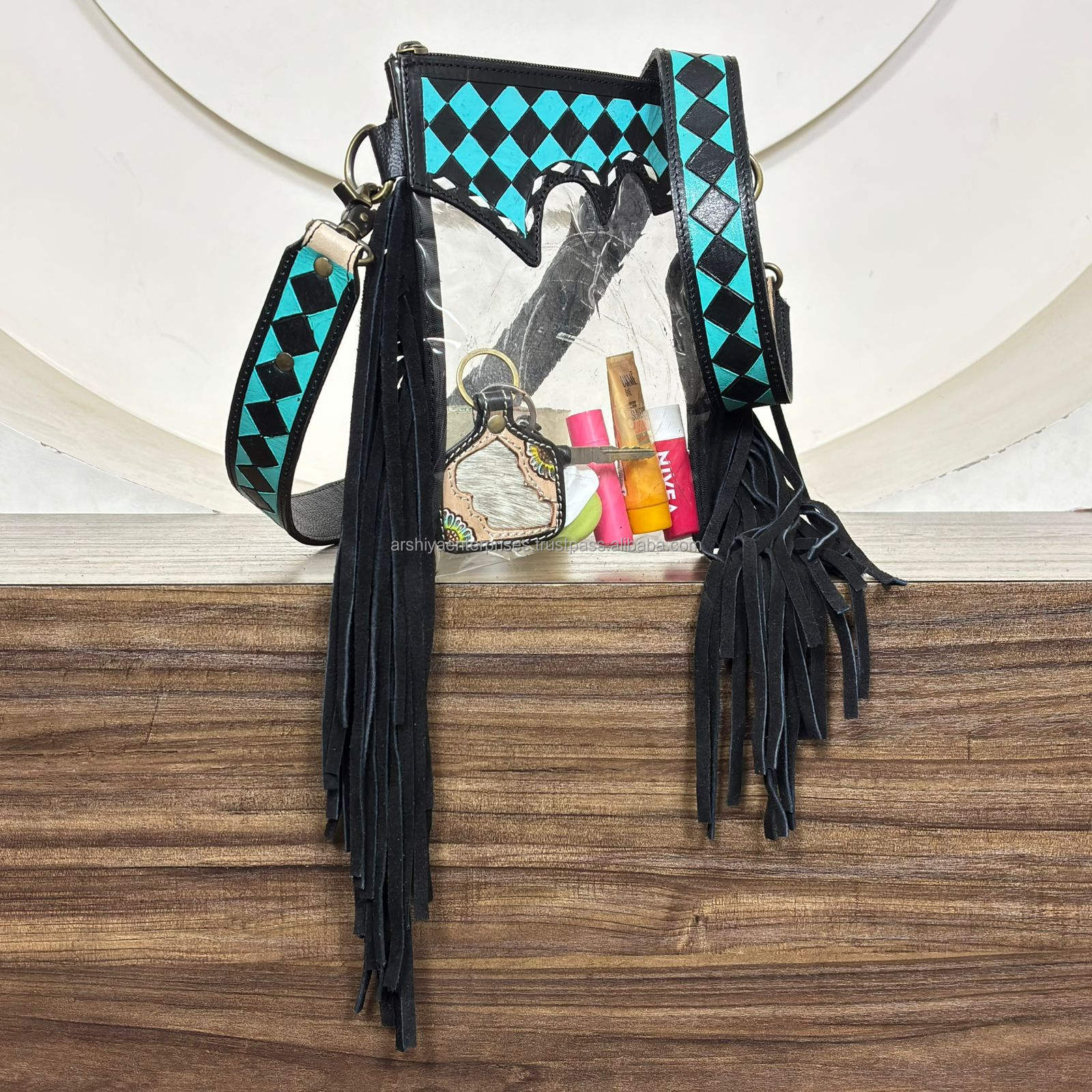 Turquoise & Black Checkered