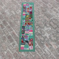 Green Bohemian Tapestry Table Runner: Embroidered Patchwork Wall Hanging