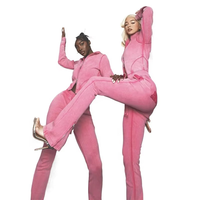 Survêtement Slim Fit Femme Effet Délavé Acide avec Broderie et Patchs, Coupe Évasée, Deux Fermetures Éclair – Vente en Gros