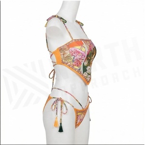 Floral Print 2 Piece <b>Bikini</b> <b>Set</b> With Tassel Detail Halter Top And Tie Side Bottoms Women's Swimwear - Product Image 3