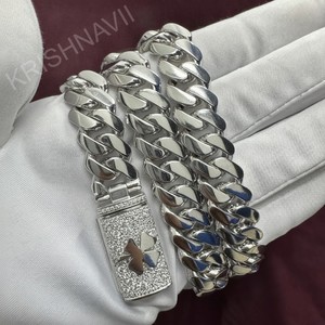 Chaîne cubaine Miami en argent 14 mm personnalisée avec fermoirs, moissanite taille brillant, pendentifs breloques personnalisés, bijoux de luxe hip-hop pour hommes - Product Image 2