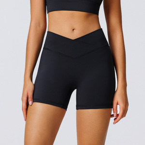 Shorts de sport taille haute couleur unie pour femme, séchage rapide, tricotés, pour yoga et fitness, gris - Product Image 6