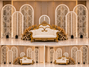 Modern Geometric Laser Cut Elegant Detachable Wedding Backdrop <b>Screen</b> <b>Panels</b> White Metal Lightweight Wedding Stage <b>Decor</b> - Product Image 2
