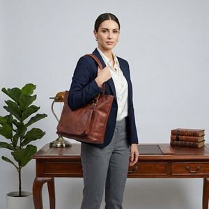 Artist's Creation Vintage Women Genuine Leather Tote <b>Bag</b> Lightweight Durable Shoulder Handbag Two Straps Zipper Closure 3L+ - Product Image 4