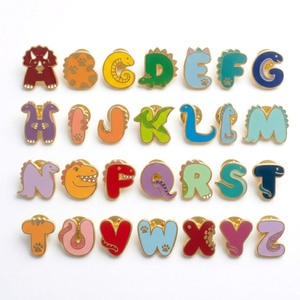 Custom metal alphabet enamel pins in cute <b>letter</b> badges style - Product Image 1