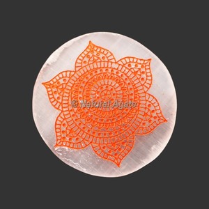 Beautiful Engraved Polished Round Selenite <b>Coasters</b> & Plates by Natural <b>Agate</b> - Product Image 6