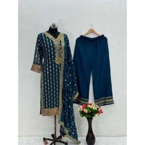 Magnifique haut brodé Plazzo Dupatta pour femmes pour les fêtes - Product Image 4