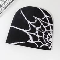 Bonnet tricoté unisexe personnalisé motif toile d'araignée, bonnet d'hiver extensible à revers, style streetwear, broderie manuelle quotidienne, vente en gros OEM