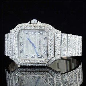 Montre Hip Hop de Luxe de Qualité Supérieure pour Homme, Cadran Carré Style Romain, Moissanite Sertie, Mouvement à Quartz, Entièrement Diamantée, Boîtier en Acier Inoxydable - Product Image 3