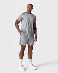 T-shirt pour homme en argent uni, col rond, coupe classique, manches courtes, vêtements de sport, 100% polyester, 220 grammes, anti-transpiration - Product Image 4