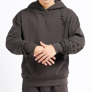เสื้อฮู้ดดี้ผู้ชายทรงโอเวอร์ไซส์ สีพื้น ผ้าถักเนื้อฝ้าย ลุคซักฟอก มีกระเป๋า ดีไซน์สไตล์ฤดูใบไม้ร่วง ใส่สบาย ทรงลำลอง - Product Image 1