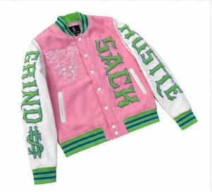 Men's Winter Bomber Jacket High Street Front Letter Embroidery Cotton Fleece Slim Regular Fit Custom Logo Embossed Finished - Product Image 4