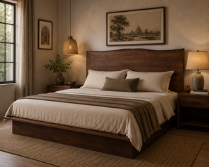 Modern American Style Acacia Wood Handcrafted Platform <b>Bed</b> Minimalist Durable Large King Size <b>Bed</b> for Bedroom - Product Image 2