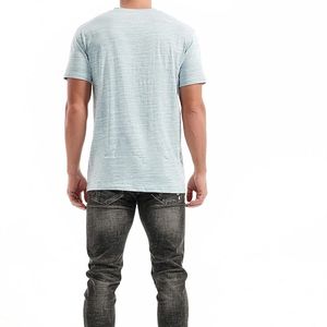 T-shirt personnalisé pour homme, col en V, coton texturé, manches courtes, décontracté, basique, pour la vente en gros de vêtements - Product Image 2