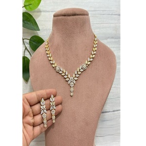 Elegant White Polish Zircon CZ Necklace Set Earrings Wedding Gift Party Wear Trendy Gold Plated Jewelry Women - Product Image 1