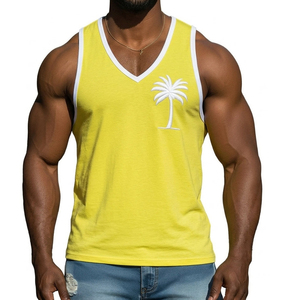Camiseta sin mangas con cuello en V para hombre, al por mayor, con bordado personalizado, estilo musculoso, chaleco de gimnasio sin mangas, camiseta de moda urbana para hombre - Product Image 3