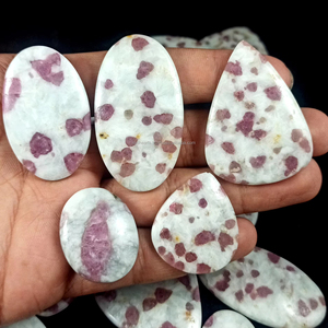 Radha Arts Natural <b>Pink</b> Tourmaline Quartz Loose Gemstone Cabochon Flat Back Silver Jewellery Making 20-35mm - Product Image 1