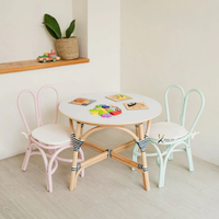 KV NATURAL HOME - Juego de Mesa y Silla Escolar de Ratán Moderno, Seguro y Duradero para Jardín de Infancia - Muebles de Aprendizaje Ecológicos