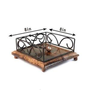 Boîte à mouchoirs en bois et métal, porte-serviettes décoratif en métal avec couvercle pour hôtel, bar, table à manger - Product Image 1