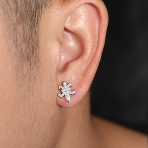 Lab Grown Diamond Fleur De Lis Stud <b>Earrings</b> for Women <b>Men</b> 925 Silver Gothic Cross Inspired Statement <b>Earrings</b> Certified Diamond - Product Image 4