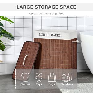 Cesto para Ropa Sucia de Bambú y Ratán con 2 Bolsas de Plástico Extraíbles, Capacidad de 26.4 Galones, para Uso en el Baño, Color Marrón - Product Image 4