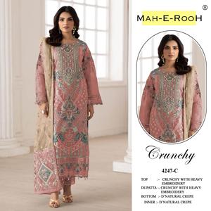 Costume pakistanais tendance en soie froissée avec broderies lourdes et travail Khatli. Achetez directement auprès du fournisseur. - Product Image 3