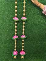 Guirlande suspendue en fleurs de lotus en mousse avec boules Gota et Ghungroo pour mariage indien, Diwali, temple de Ganesh, décoration murale et de porte