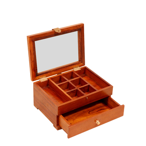 Custom Logo Multi-Compartment Wooden <b>Jewelry</b> <b>Box</b> With Mirror Lid & Drawer <b>Vintage</b> Solid Wood Jewellery Storage Organizer Case - Product Image 1