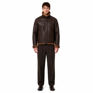 <b>Men's</b> B-6 Aviator <b>Jacket</b>-Minimal Luxury Sheep Nappa <b>Shearling</b> Pilot Outerwear Waterproof Windproof Custom OEM Logo Winter Stand - Product Image 1