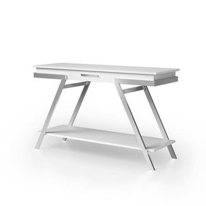 Tavolino da Salotto Bianco in Stile Contemporaneo con Finitura Lucida e Struttura Cromata, Elegante Mobile Console per Soggiorno - Product Image 6