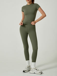 Conjunto Deportivo de Yoga y Gimnasio de Color Sólido, Leggings de Cintura Alta, Sujetador Deportivo Cruzado, Traje Atlético de 2 Piezas para Mujer - Product Image 3