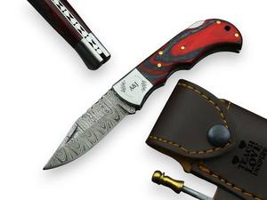 Ensemble de 5 couteaux pliants en acier Damas, manche en bois Pakka, étui en cuir, couteau de poche EDC, couteau de chasse, couteau de camping, personnalisé - Product Image 3