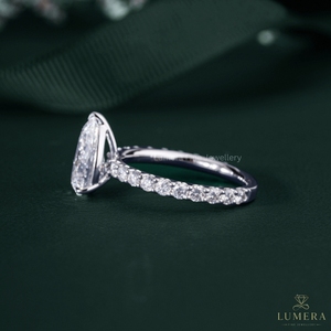 แหวนหมั้นเพชรทรงลูกแพร์เพาะเลี้ยงในห้องปฏิบัติการ ทองคำขาว 14K 18K ประดับเพชรแบบพาเว่  งานสั่งทำพิเศษสำหรับงานแต่งงาน - Product Image 1