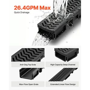 Canale di Drenaggio Lineare 5 Pezzi 39.6 X 4.1 X 2.4 Pollici in HDPE con Griglie e Tappi Terminali - Dispositivo di Drenaggio Esterno Premium - Product Image 3