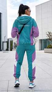 Conjunto Deportivo de 2 Piezas para Mujer, con Bloques de Color, Sudadera con Capucha y Cremallera, Pantalones Deportivos Transpirables y Ligeros de Poliéster, Estilo Casual de Verano - Product Image 6
