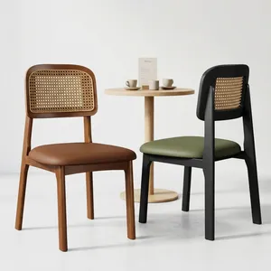 Wooden Modern Wooden Restaurant <b>Chairs</b> with <b>Cane</b> Backrest Padded Seat for Cafe Living Room Kitchen and Home Use - Product Image 1