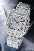 Montre de luxe en diamant, boîtier carré, cristal saphir, 41 mm, résistante à l'eau, affichage analogique avec chiffres romains, fermoir déployant, unisexe